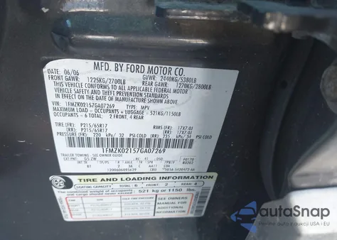 2007 Ford Freestyle Sel z USA, uszkodzony, nr VIN 1FMZK02157GA07269